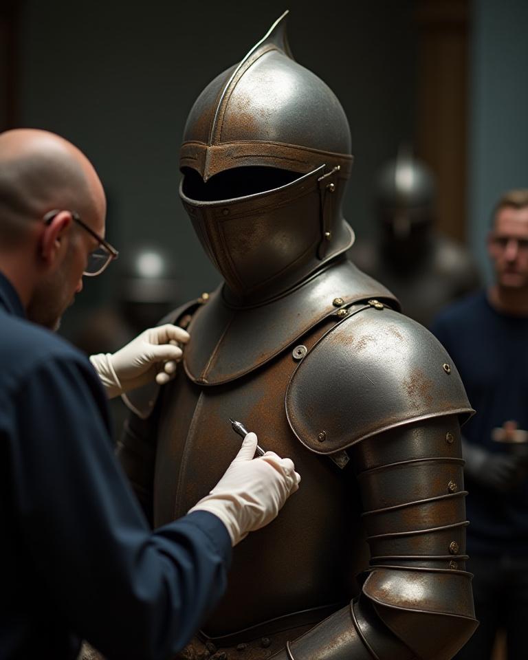 Konservierung mittelalterlicher Rüstung Museumsexponat